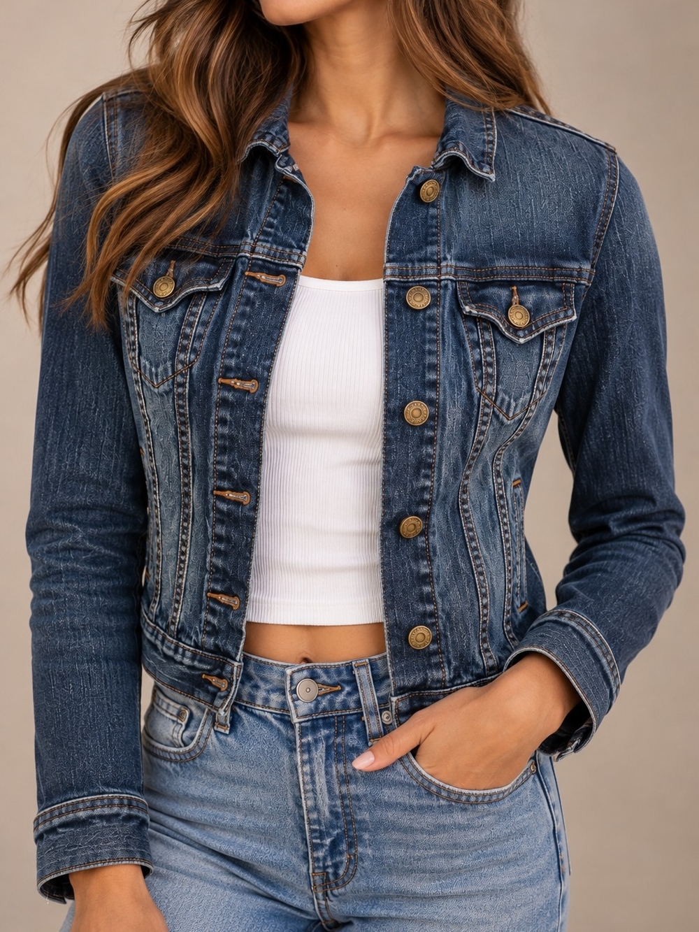 Old Navy Womens XS Blue Denim Jean Jacket Button Front Trucker Fitted